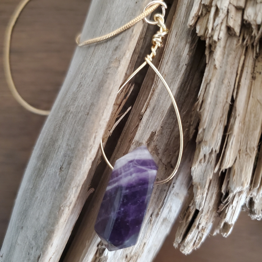 Dream Amethyst Gold Wire Wrappes Pendant